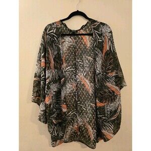Torrid Women's Size 1/2 Chiffon Clip Dot Cocoon Kimono Palm Tree Semi Sheer Boho